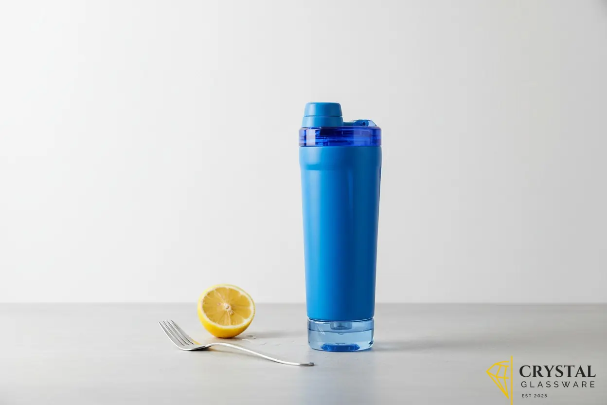 Stainless steel protein shaker bottle with a powder storage compartment at the base